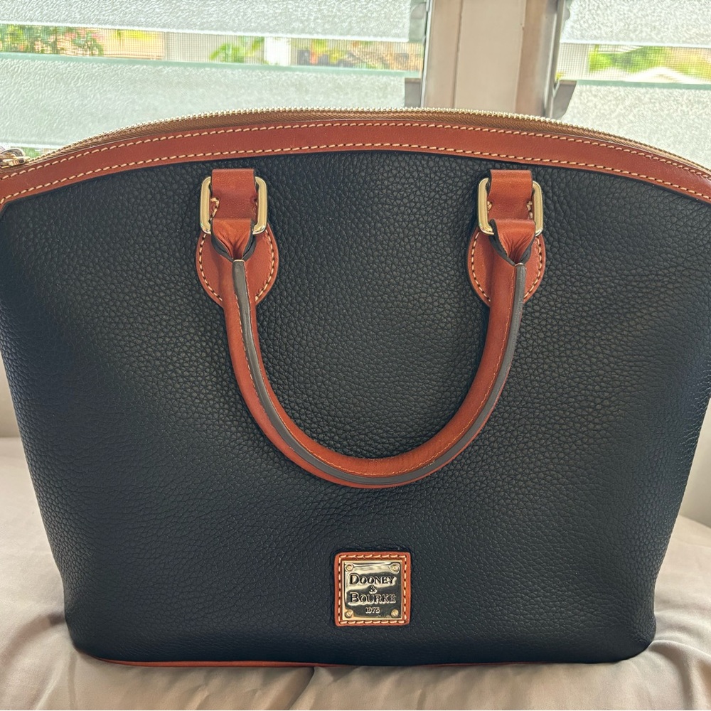 Dooney & Bourke Black and Brown Women's domed satchel in pebbled leather